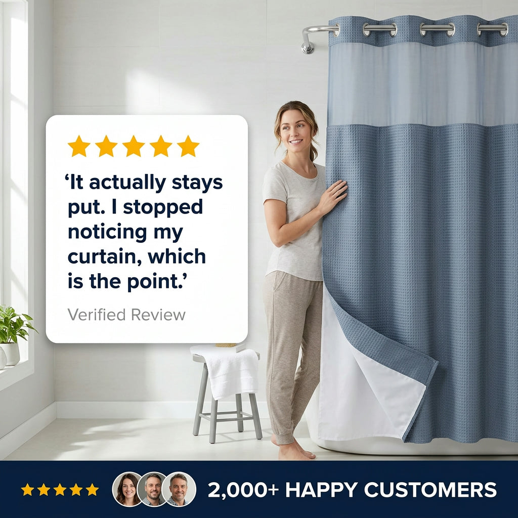 Waffle Shower Curtain — Hookless Double Layer