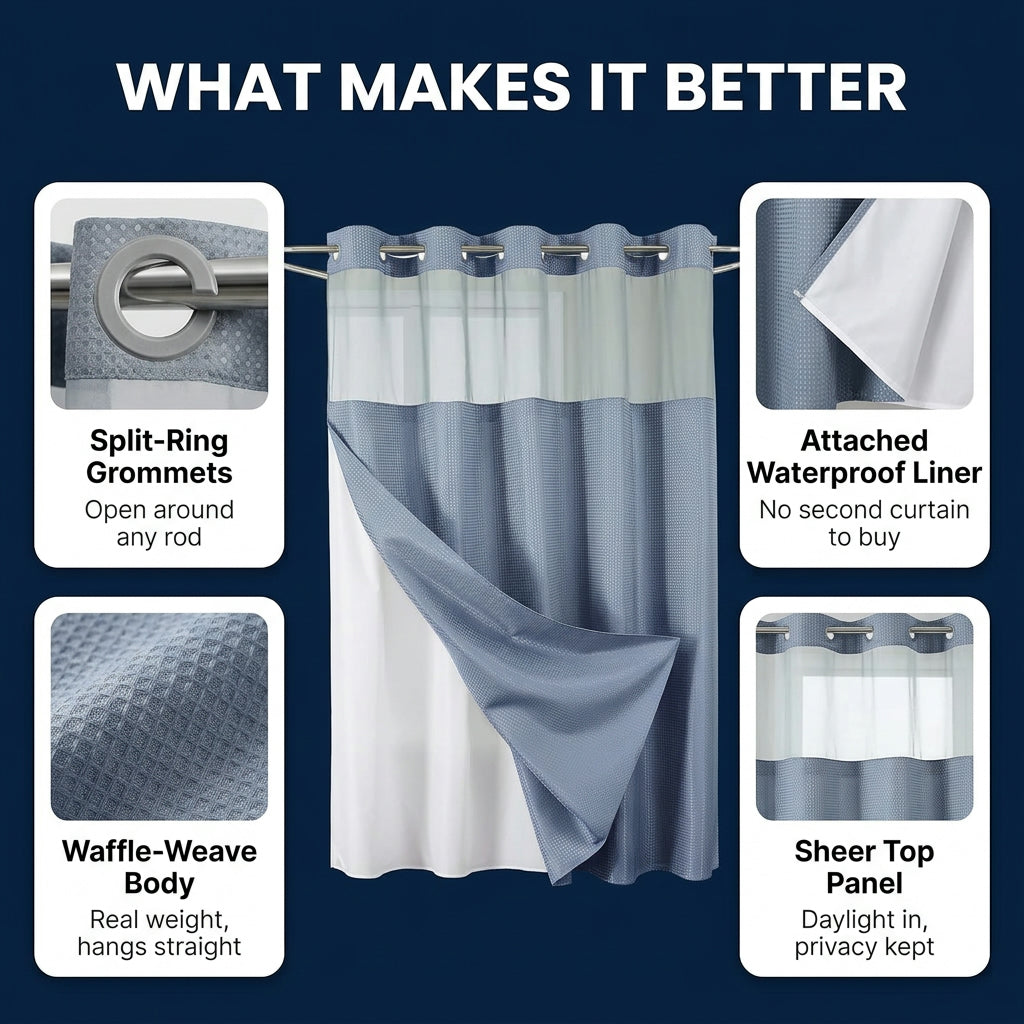 Waffle Shower Curtain — Hookless Double Layer